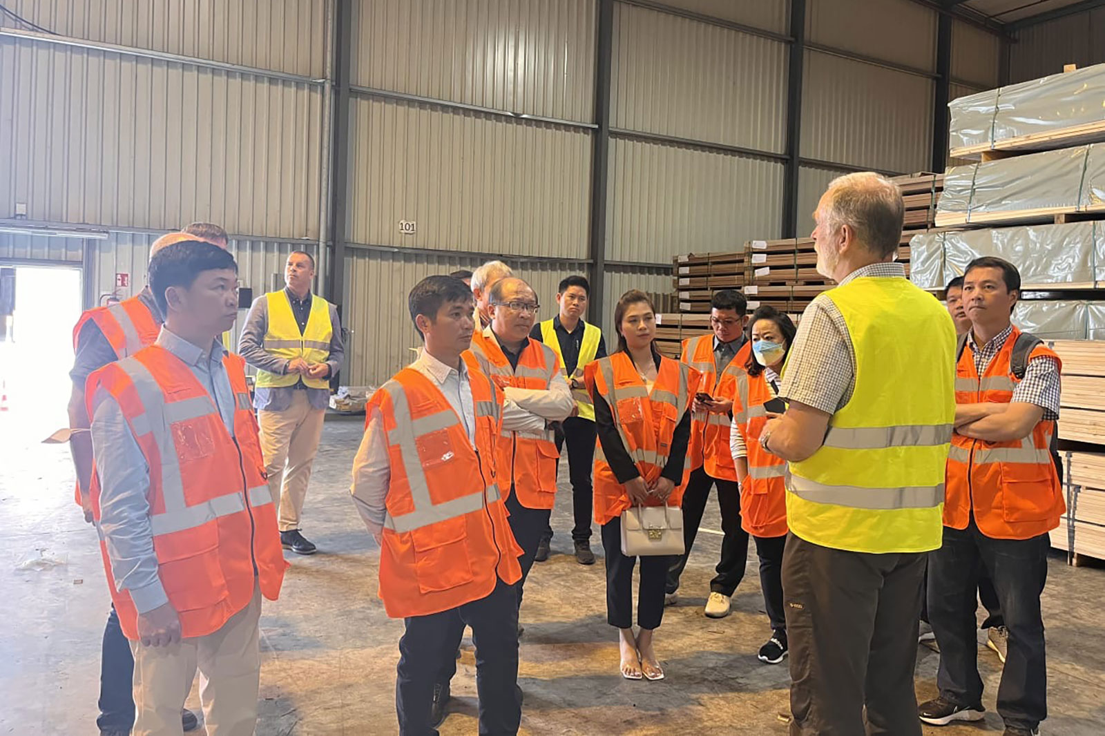 Participants of the study tour to United Kingdom and European countries visiting a wood import company and its timber warehouse in Germany. © GIZ/To Thi Thu Huong